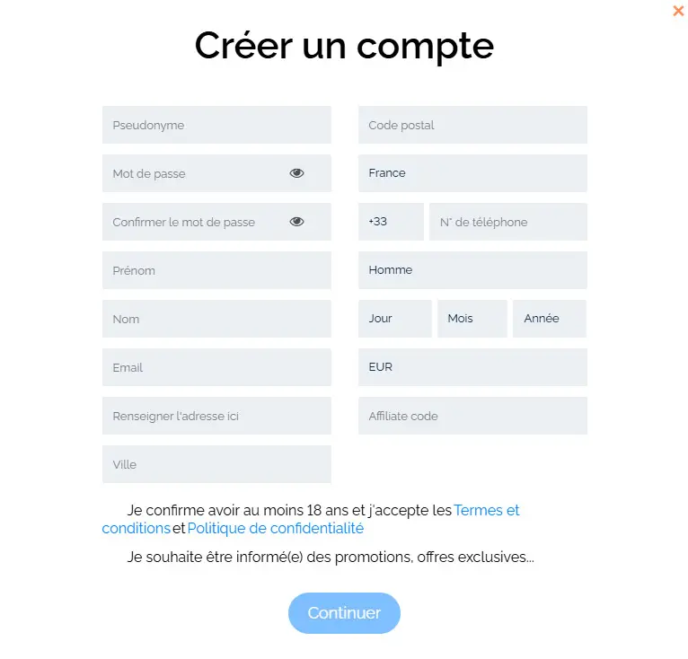 Processus d'inscription CASINO JOKA
